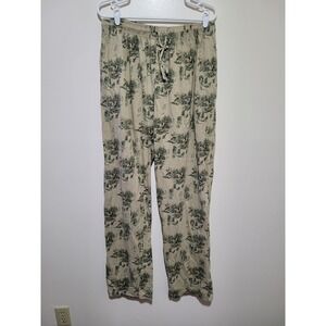 NorthCrest Lounge Pants Mens XL Tan Green Deer Forest Print Cotton Lounge